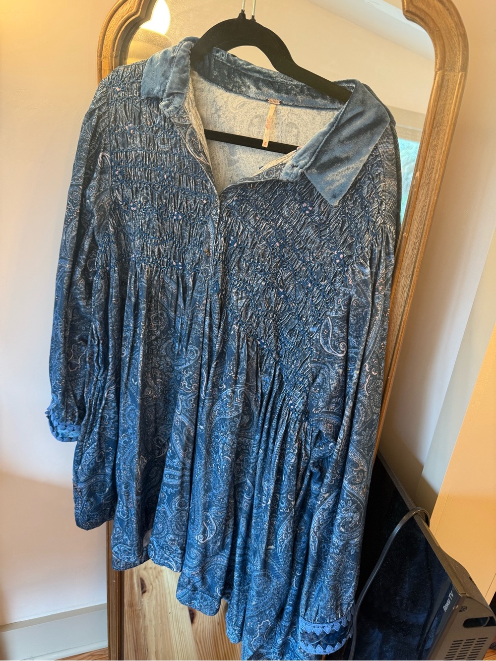 Free People Blue Paisley Smocked Tunic Dress
